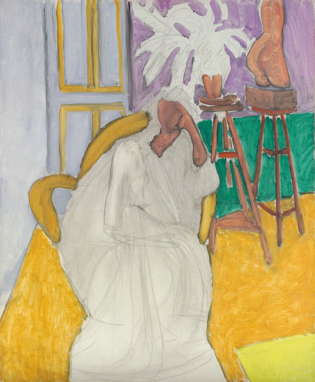 Istuva hahmo ja kreikkalainen ylävartalo (Gandoura) tekijältä Henri Matisse