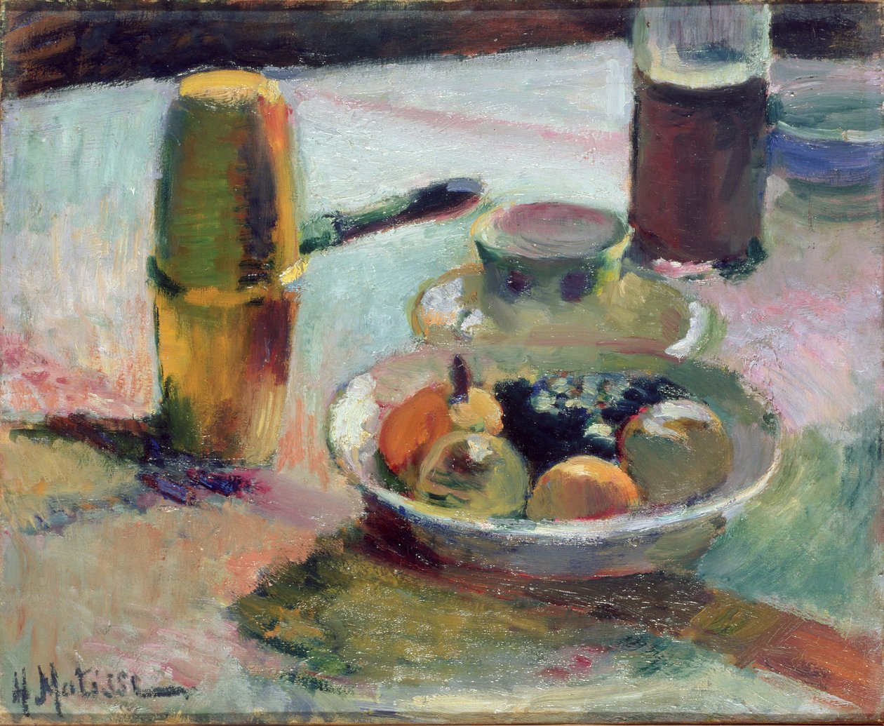 Hedelmiä ja kahvipannu, noin 1898 (öljy kankaalle). tekijältä Henri Matisse