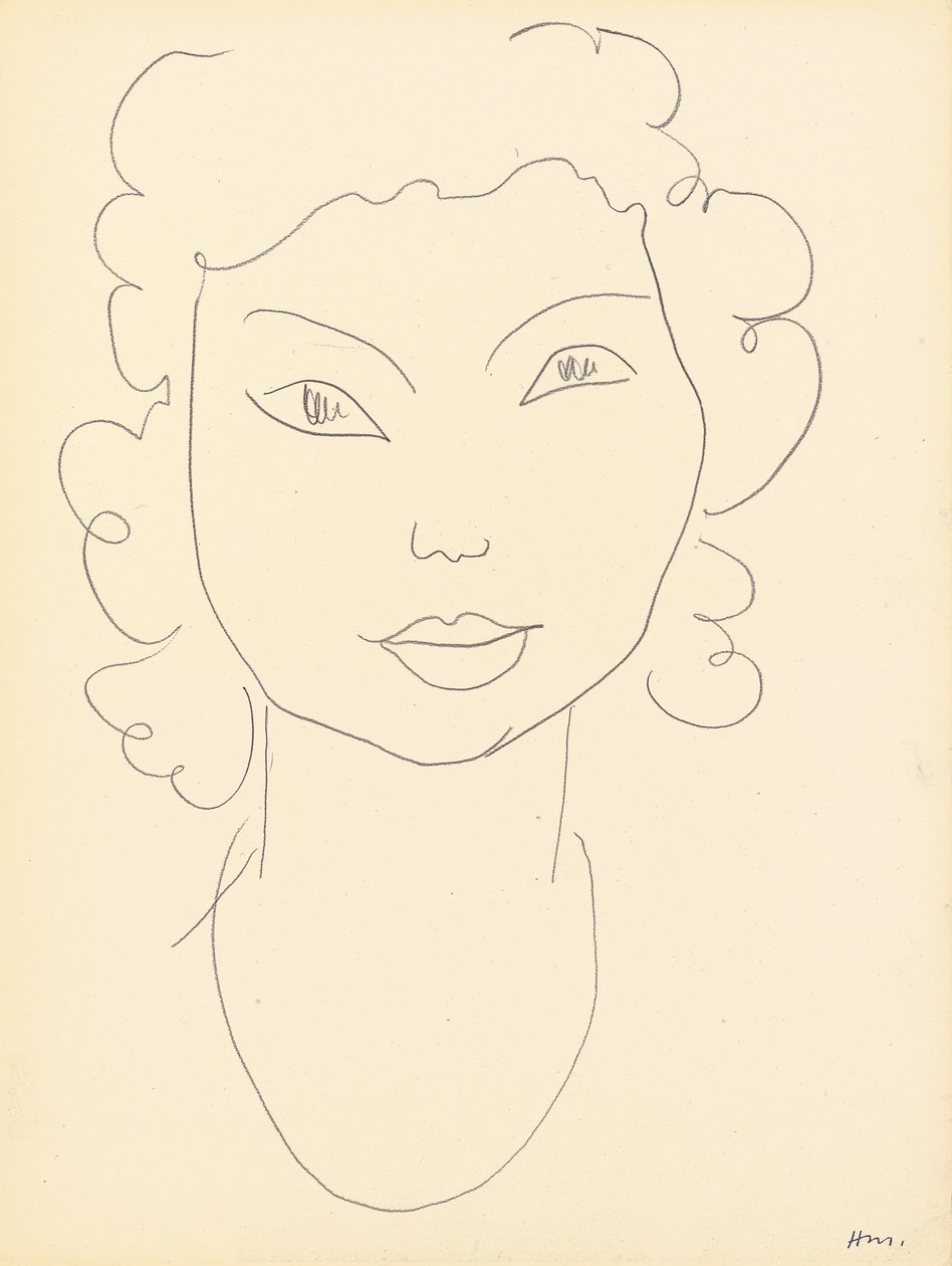 Pää, kiharat hiukset (väriliitu paperille) tekijältä Henri Matisse