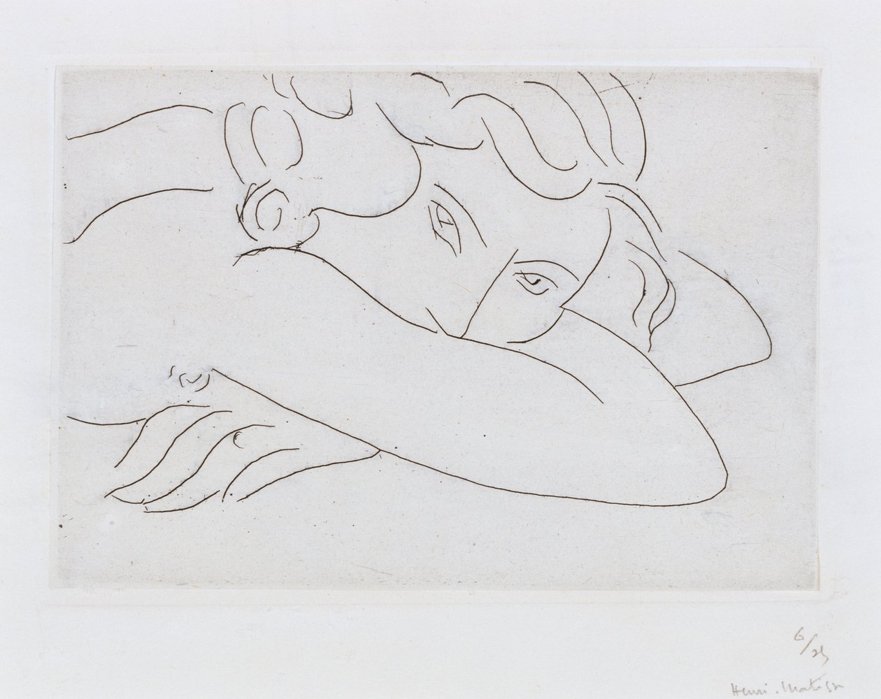 Makaavan alaston pää ja käsivarret (etsaus) tekijältä Henri Matisse
