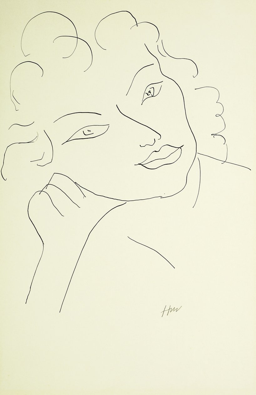 Nuoren naisen pää (kynä ja mustaa tussia paperille) tekijältä Henri Matisse