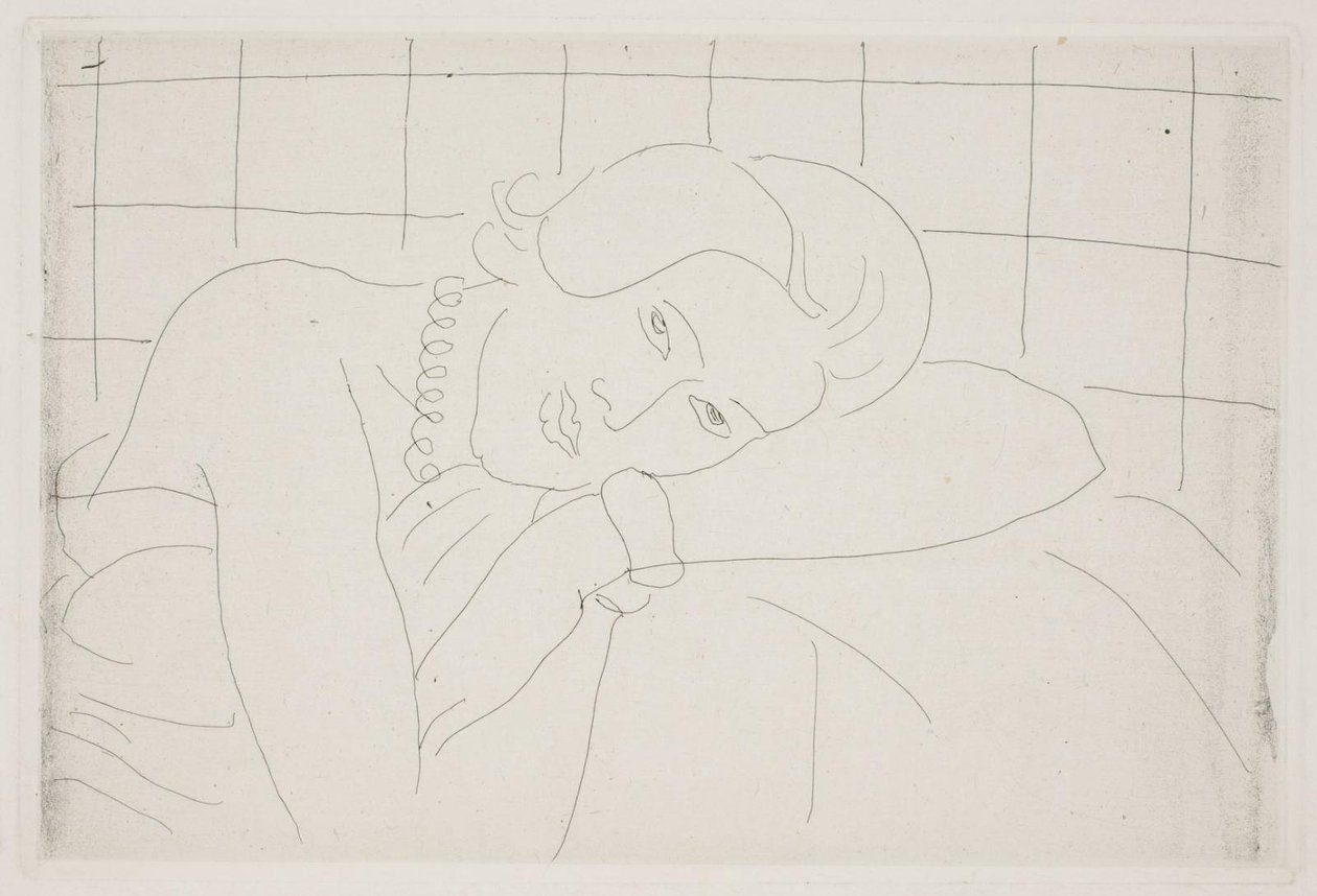 Nainen, joka lepuuttaa päätään käsivarrellaan. Puolivartalokuva tekijältä Henri Matisse
