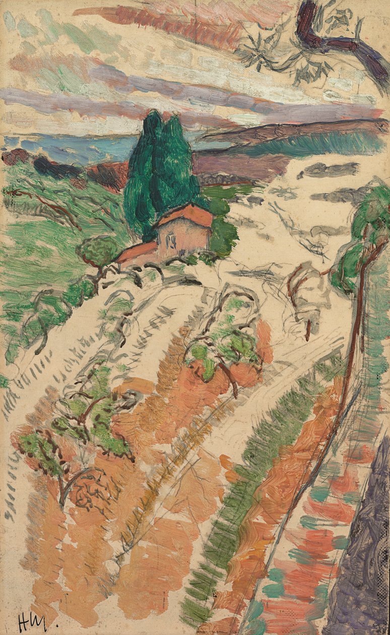 Maisema, St. Tropez, n. 1904 (öljy ja lyijykynä paneelille). tekijältä Henri Matisse