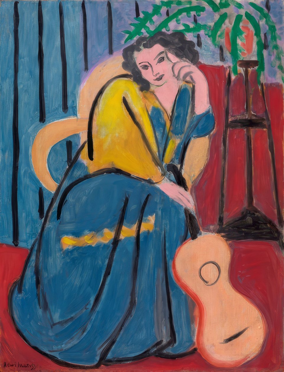 Tyttö keltainen ja sininen kitara tekijältä Henri Matisse