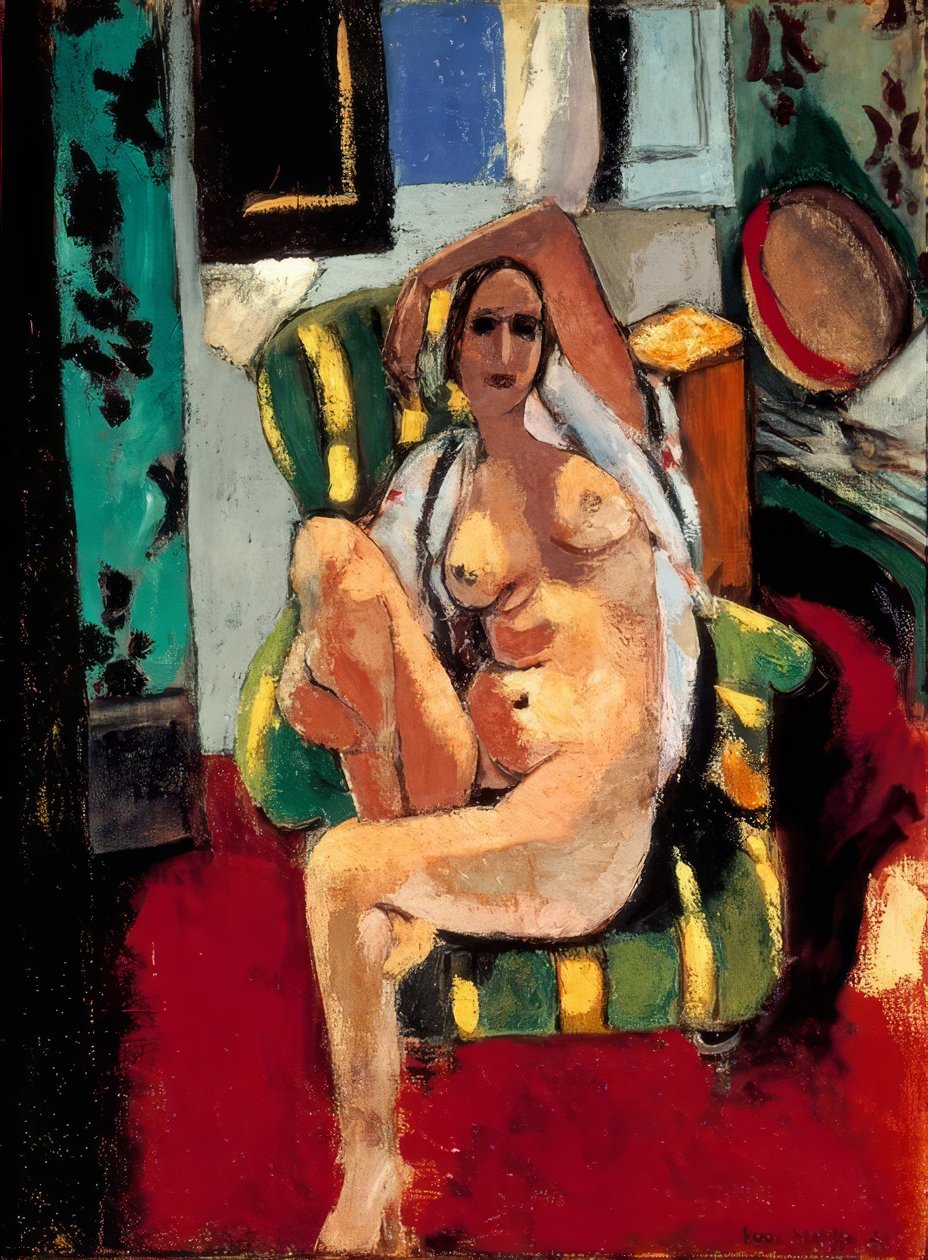 Alaston istuu tamburiinin kanssa tekijältä Henri Matisse