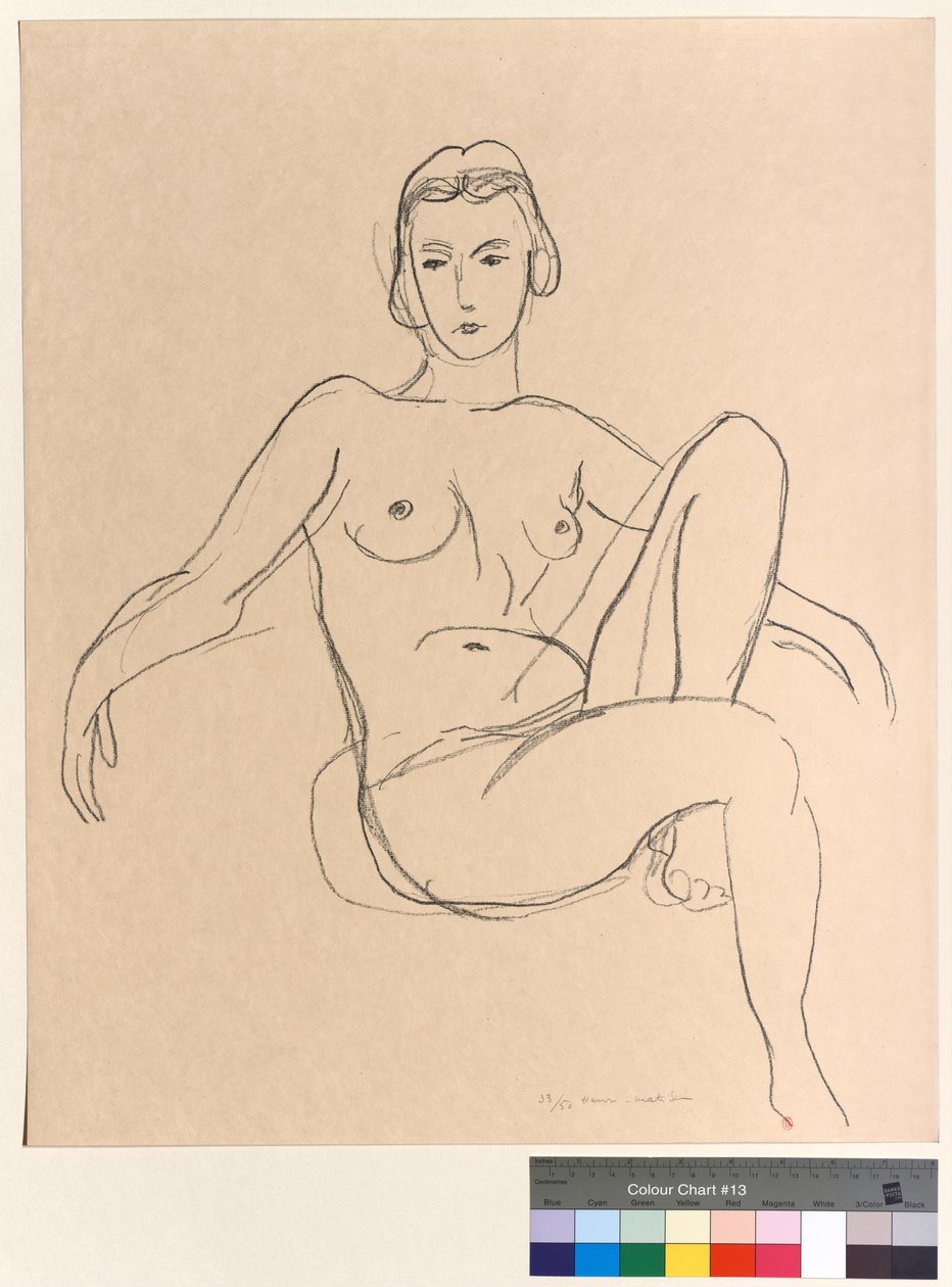 Istuva alastonhahmo kädet ojennettuina tekijältä Henri Matisse