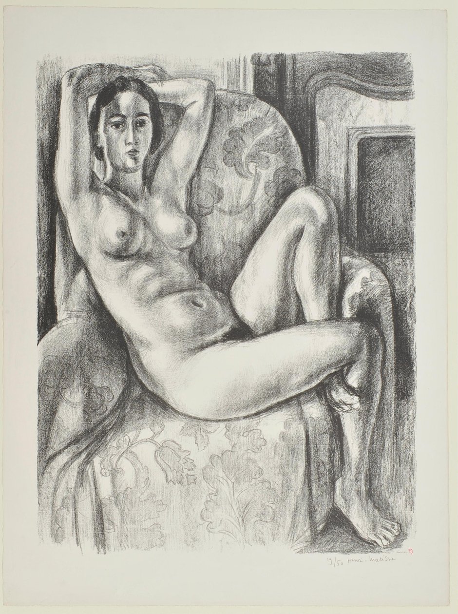 Alaston sinisen tyynyn äärellä takan vieressä tekijältä Henri Matisse