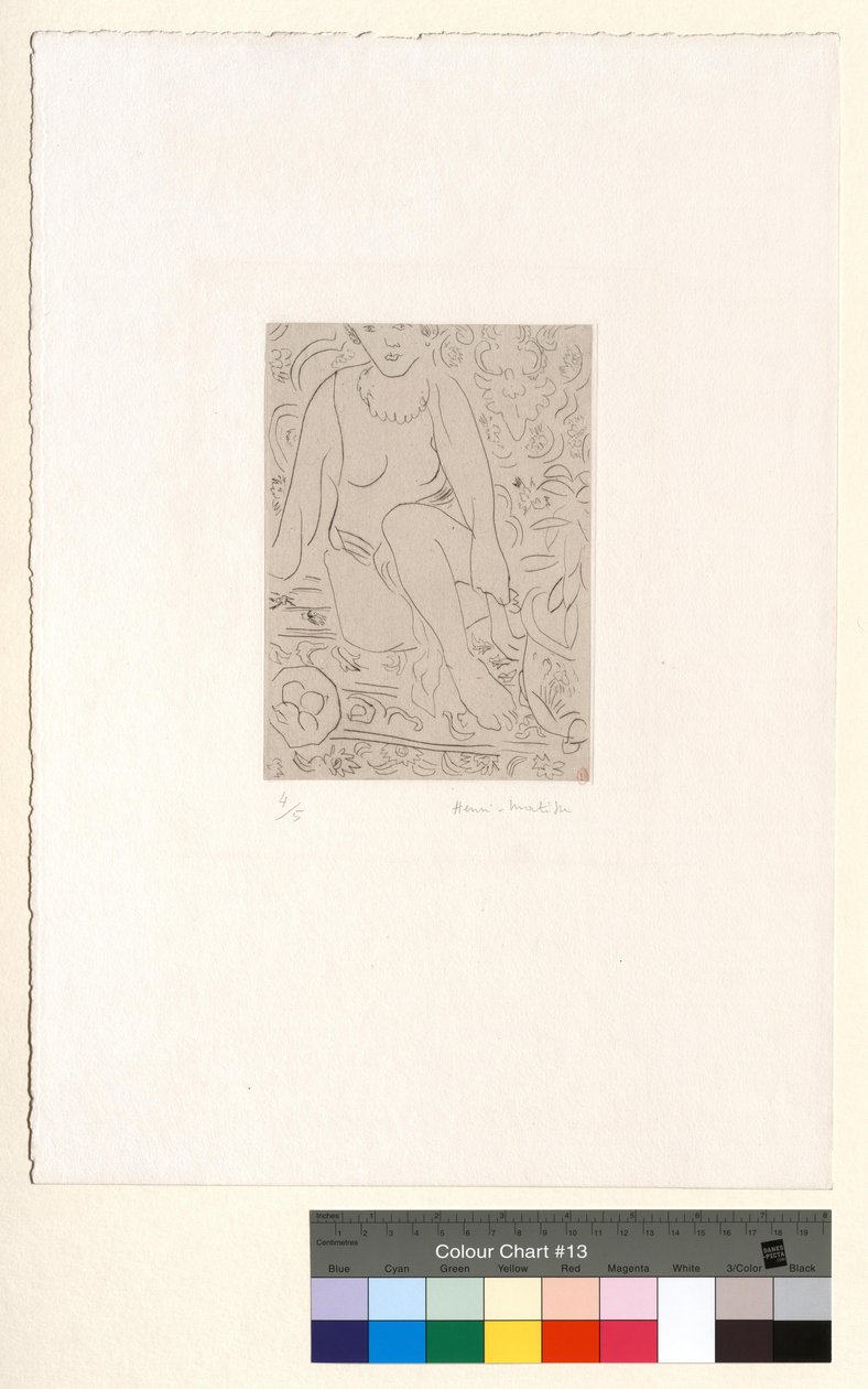 Alasti sisätilassa, hedelmäkulho kädessä tekijältä Henri Matisse