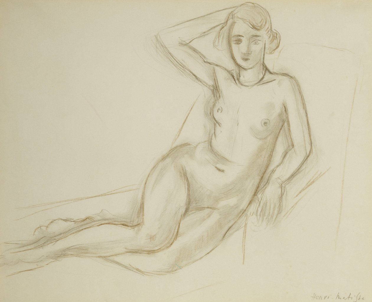 Nude Sitting on a Reclining Chair; Nu Assis sur une Chaise Longue (Alaston istuu pitkällä tuolilla) tekijältä Henri Matisse