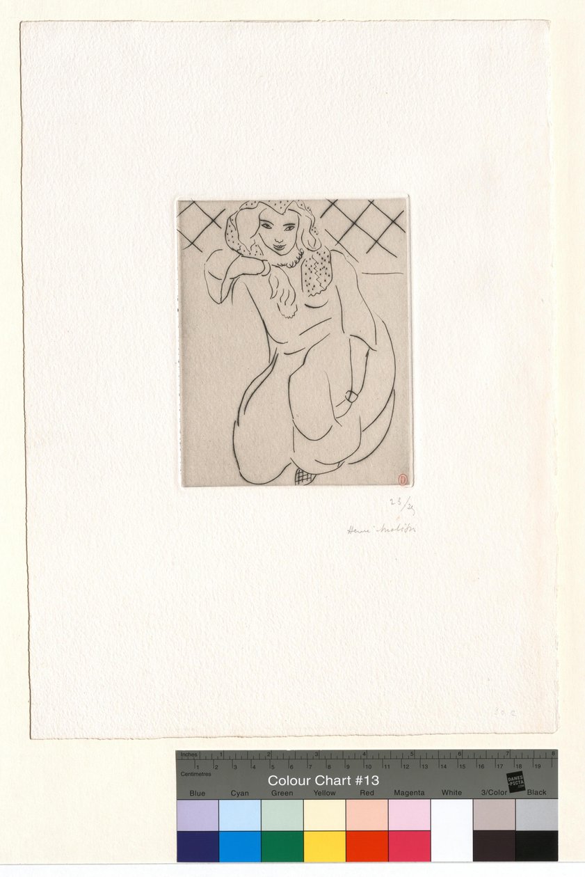 Kyykistyvä itämainen nainen, huntu päässään tekijältä Henri Matisse