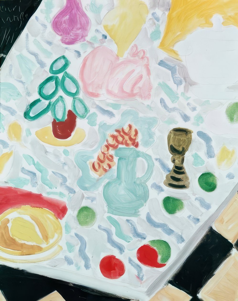 Keramiikkaa ja lasia marmoripöydällä tekijältä Henri Matisse