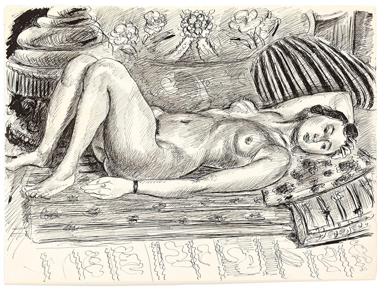 Makaava alaston braseroilla, noin 1926-1927 (tussi ja tussi paperille). tekijältä Henri Matisse