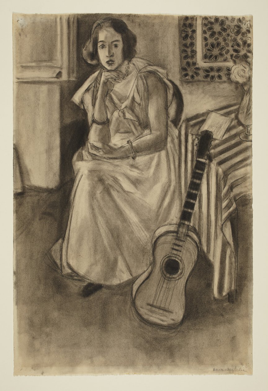 Istuva malli ja kitara tekijältä Henri Matisse