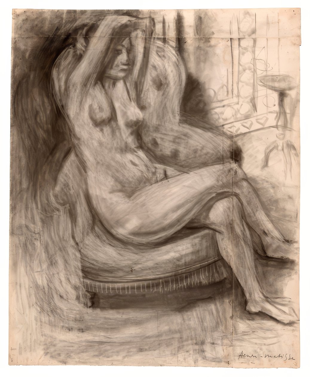 Istuva alaston kädet kohotettuna tekijältä Henri Matisse