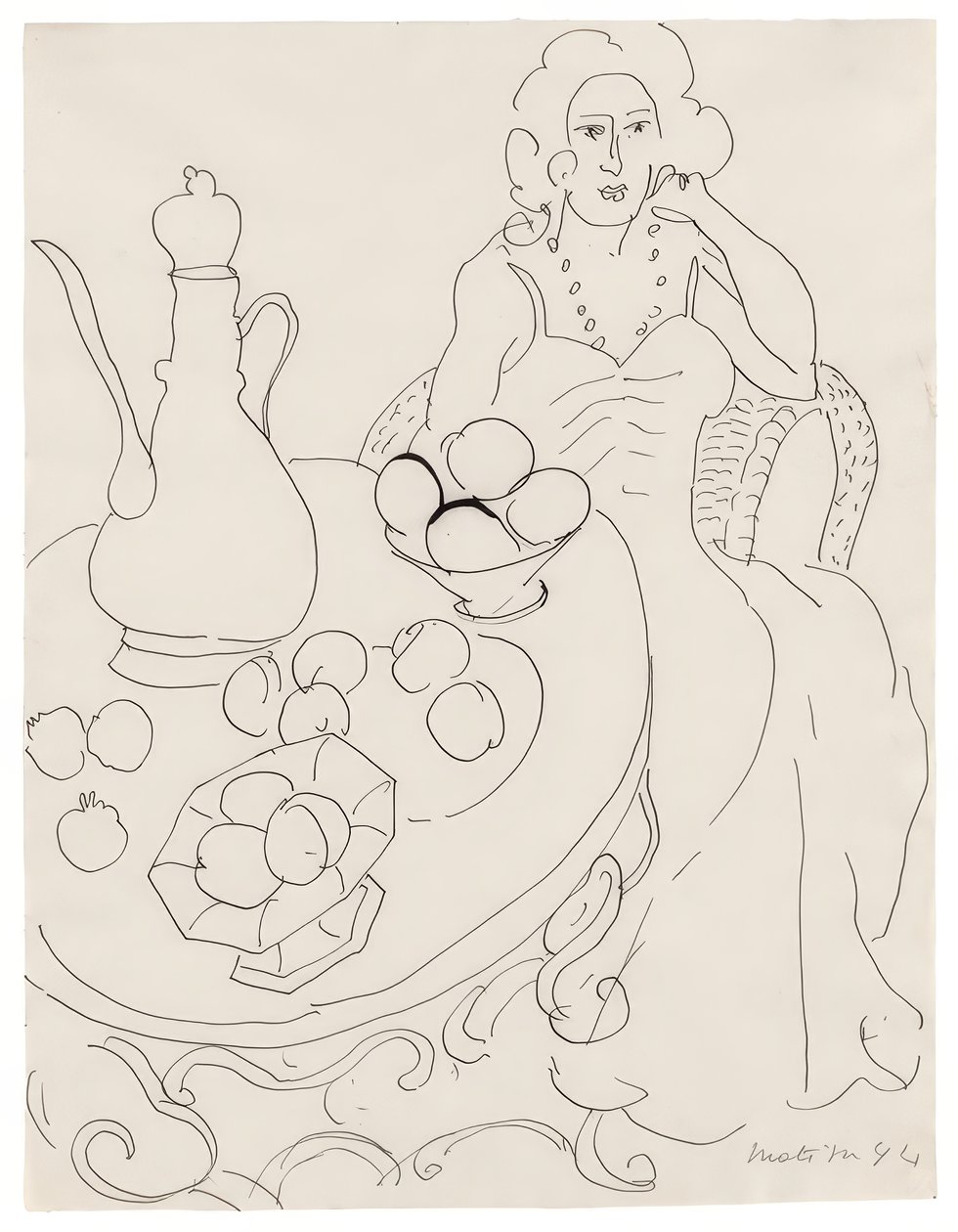 Istuva nainen tarjoilupöydän edessä tekijältä Henri Matisse
