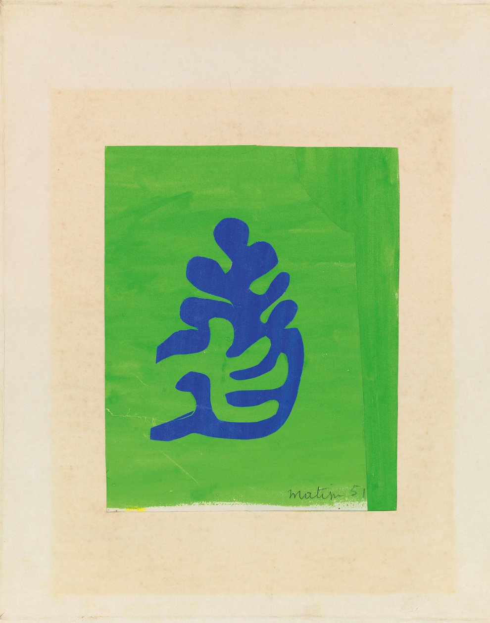 Pieni sininen arabeski vihreällä pohjalla tekijältä Henri Matisse