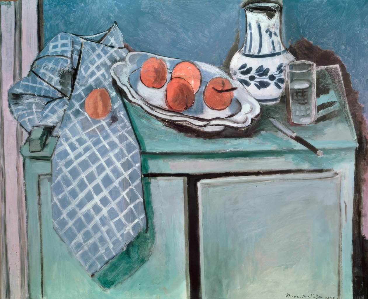 Asetelma vihreällä pöytälaudalla tekijältä Henri Matisse