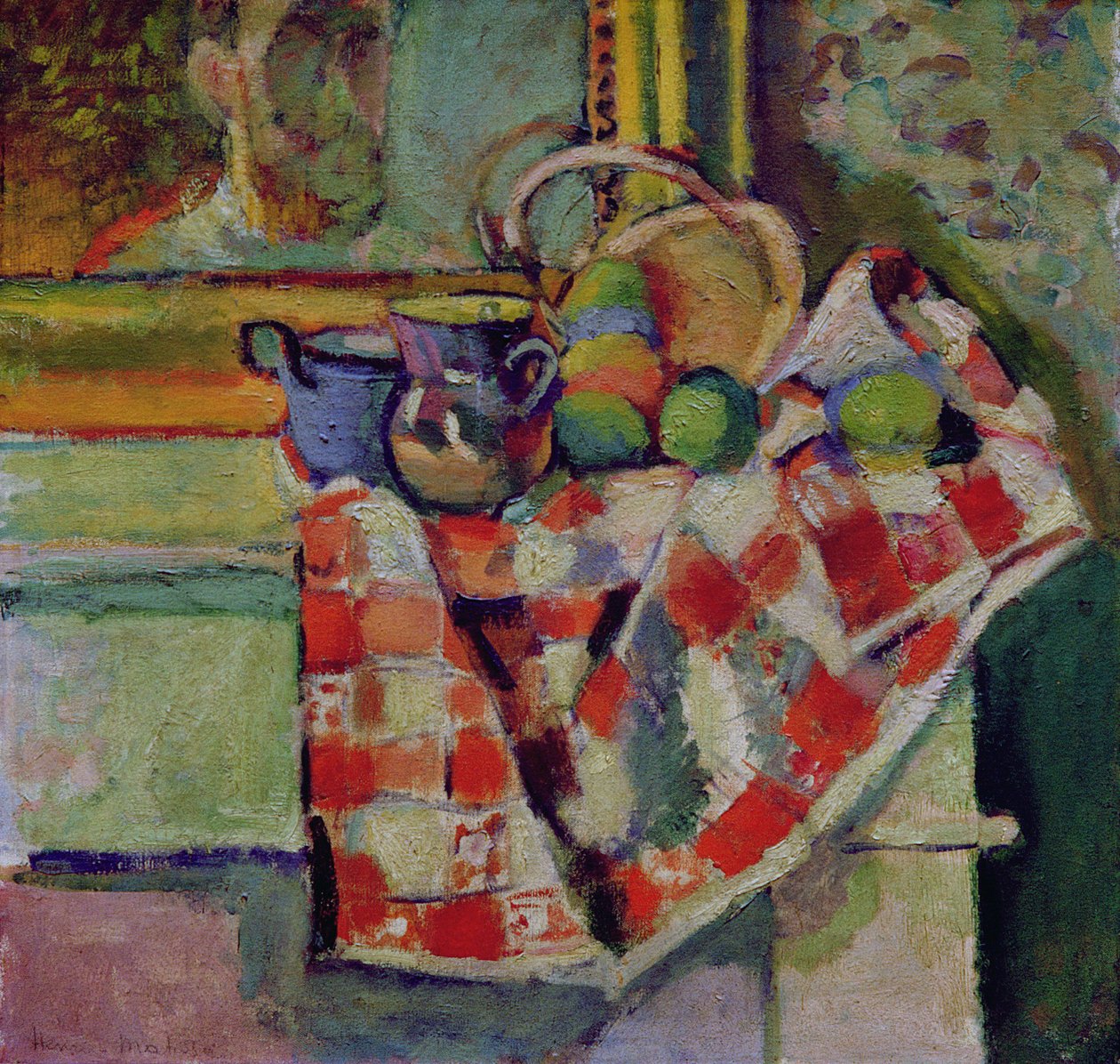 Asetelma ruutupöytäliinan kanssa, noin 1903 (öljy kankaalle). tekijältä Henri Matisse
