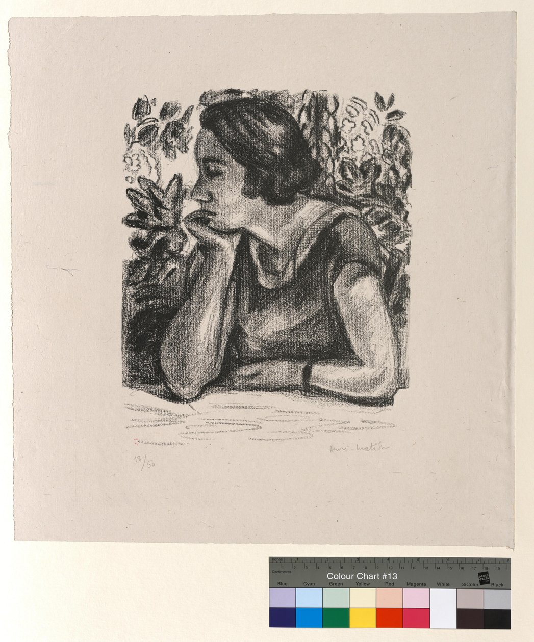 Kasvot profiilissa, käsi tukea vasten, Ludvig XIV:n aikainen sermi tekijältä Henri Matisse