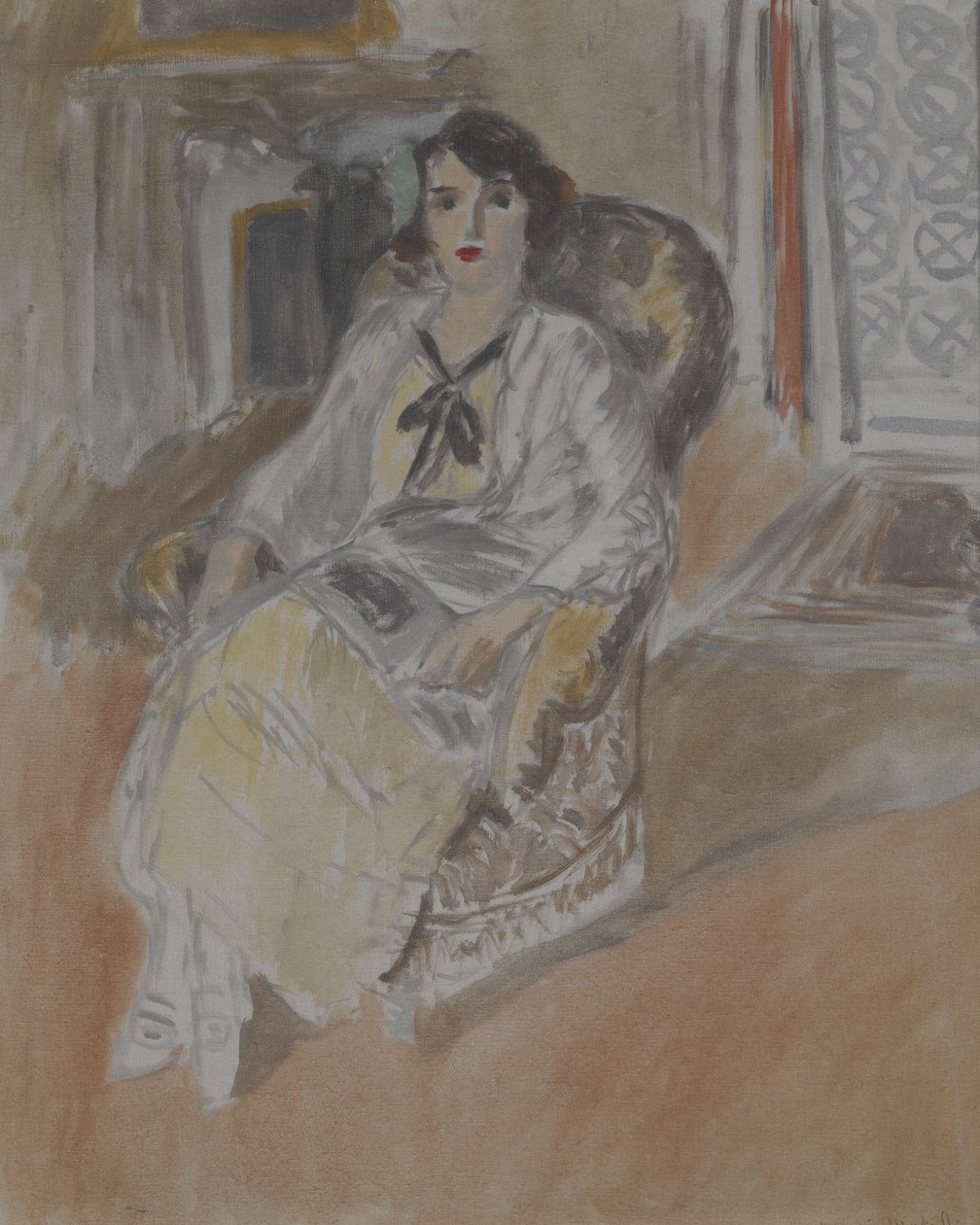 Nainen istuu nojatuolissa, noin 1922 (öljy kankaalle). tekijältä Henri Matisse