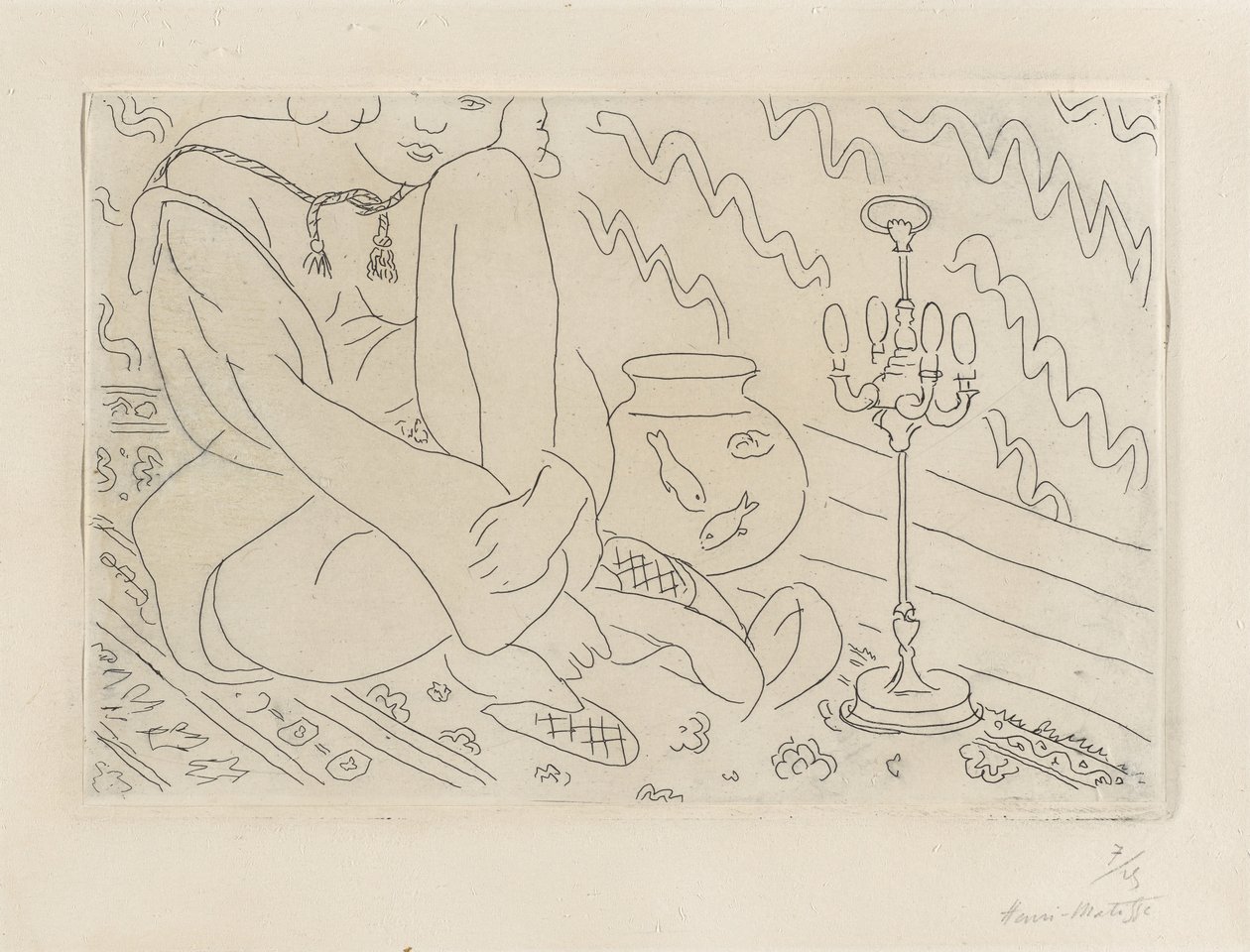 Nainen istuu sisätiloissa tekijältä Henri Matisse