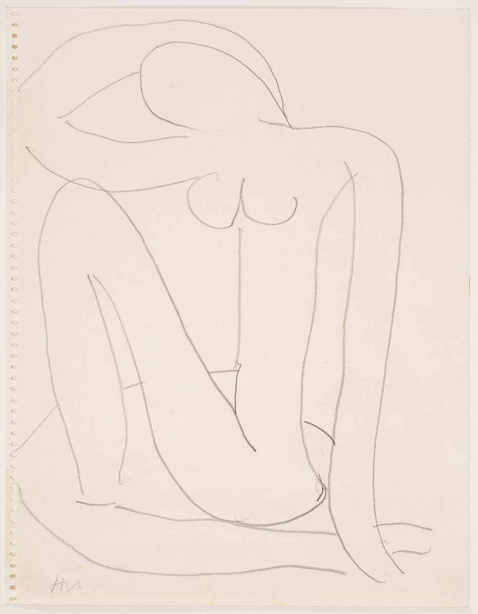 Nainen istuu käsi pään päällä (lyijykynä paperille) tekijältä Henri Matisse
