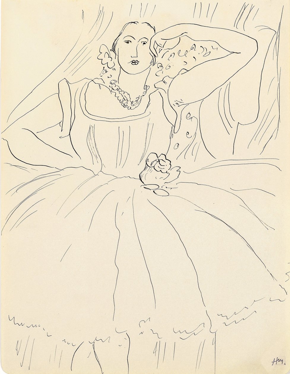 Nainen iltapuvussa (kynä ja tussi paperille) tekijältä Henri Matisse