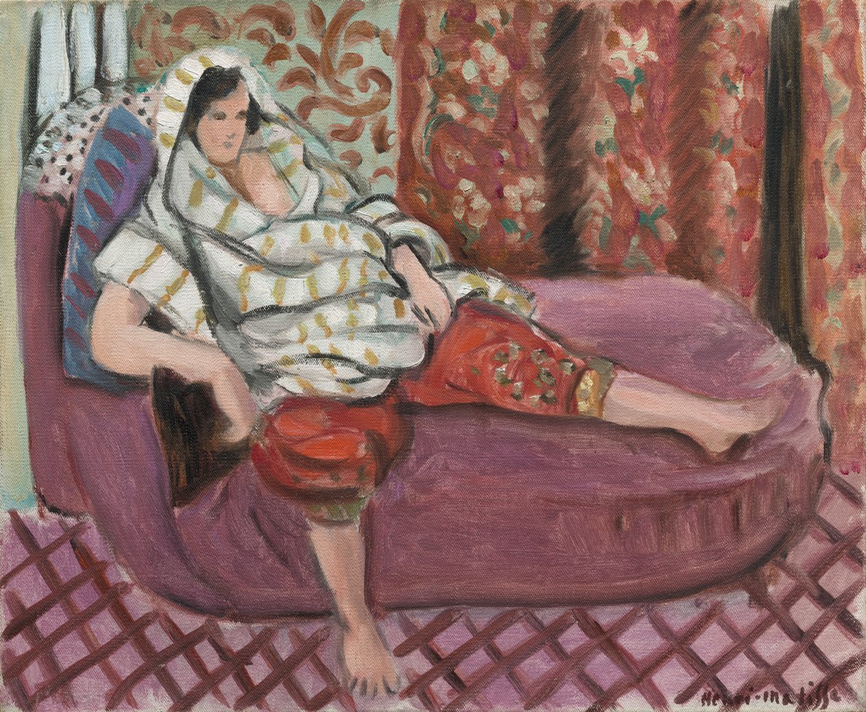 Nainen vaaleanpunaisella divaanilla tekijältä Henri Matisse