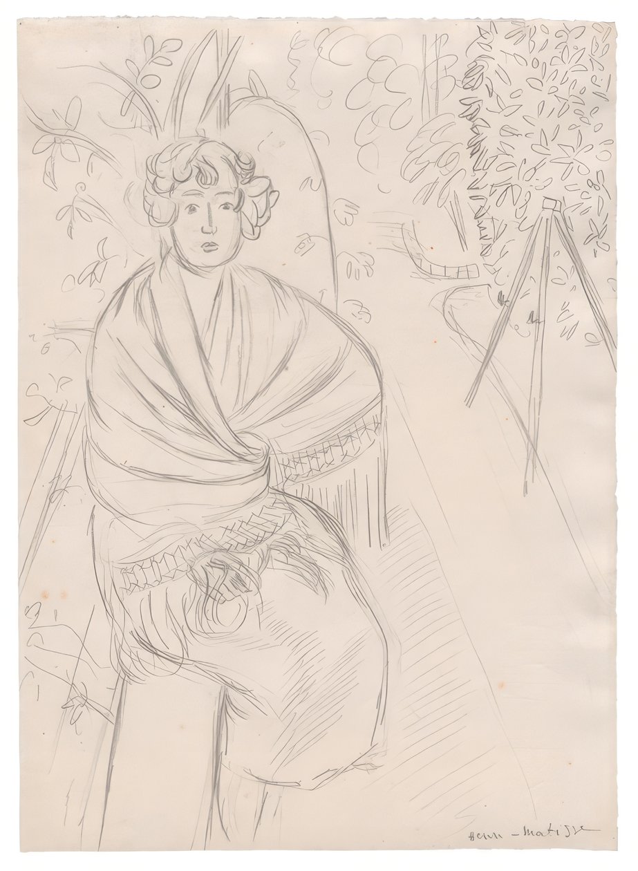 Nainen huivin kanssa, puutarhassa tekijältä Henri Matisse