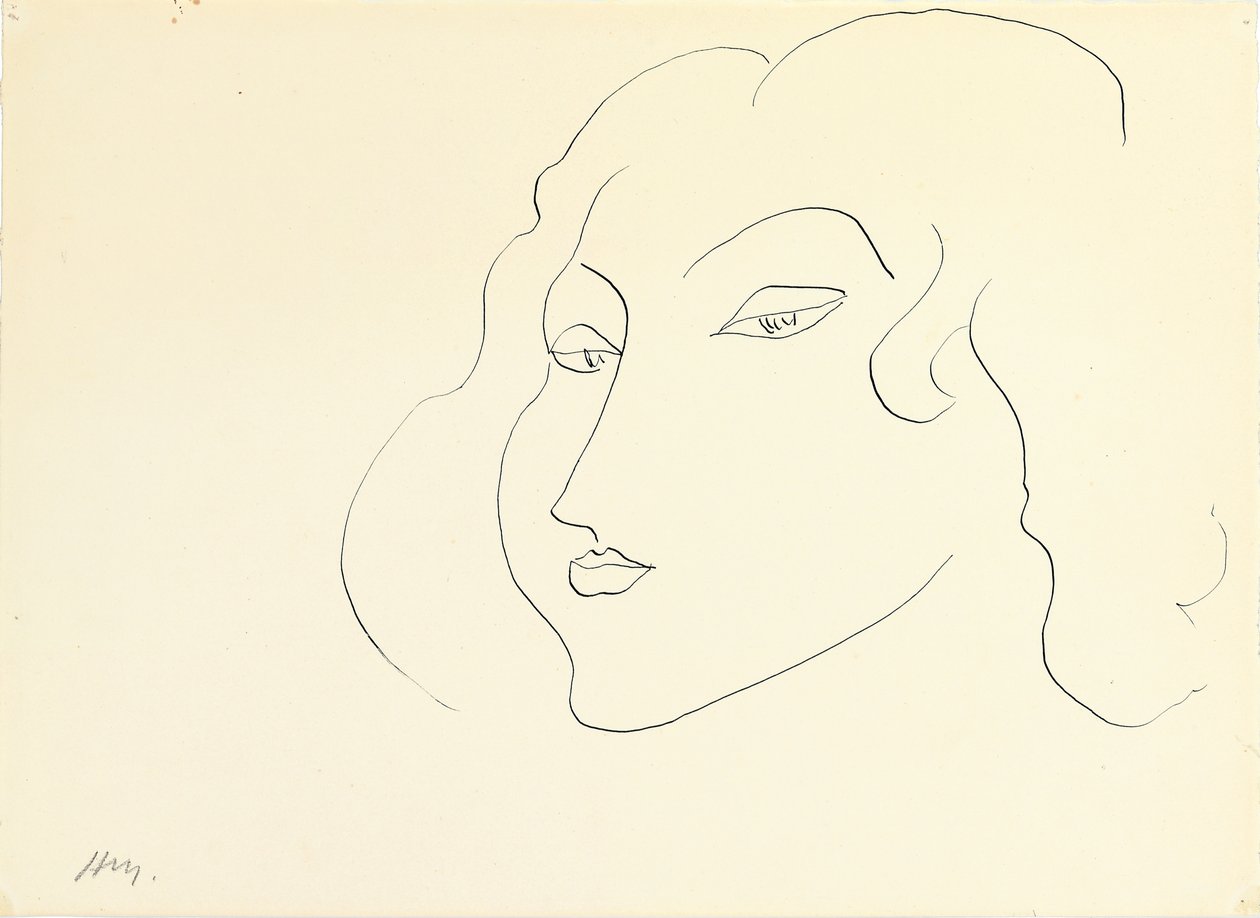 Naisen pää (kynä ja tussi paperille) tekijältä Henri Matisse