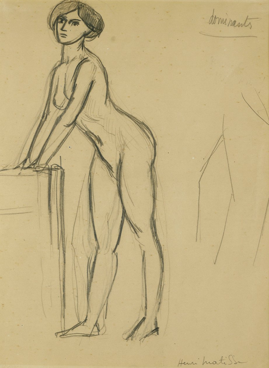 Nuori tyttö seisomassa, n. 1908-10 (lyijykynä paperille). tekijältä Henri Matisse