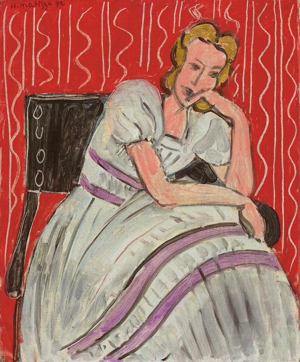 Nuori nainen istuu harmaassa mekossa tekijältä Henri Matisse