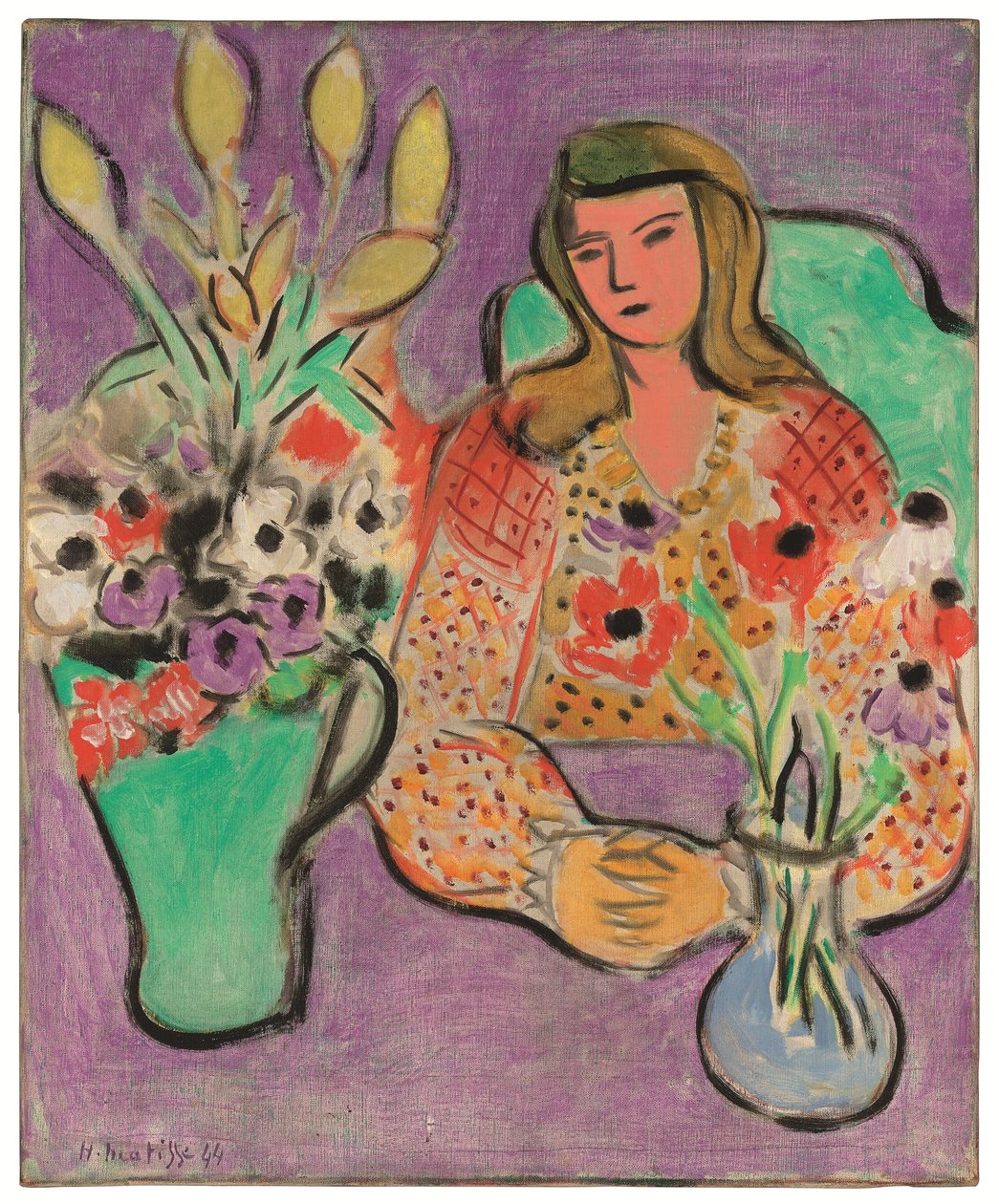 Nuori nainen Anemones on violetti tausta tekijältä Henri Matisse