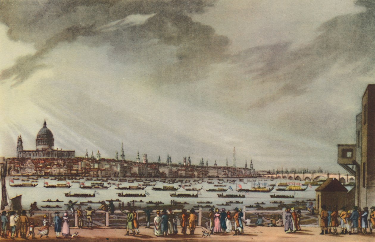 "Lord Nelsonin hautajaiskulkue vesillä Greenwichin sairaalasta Whitehalliin, 9. tammikuuta 1806 tekijältä Henri Merke