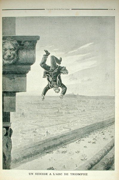 Itsemurha Riemukaarella, Le Petit Journal, 8. toukokuuta 1898 tekijältä Henri Meyer