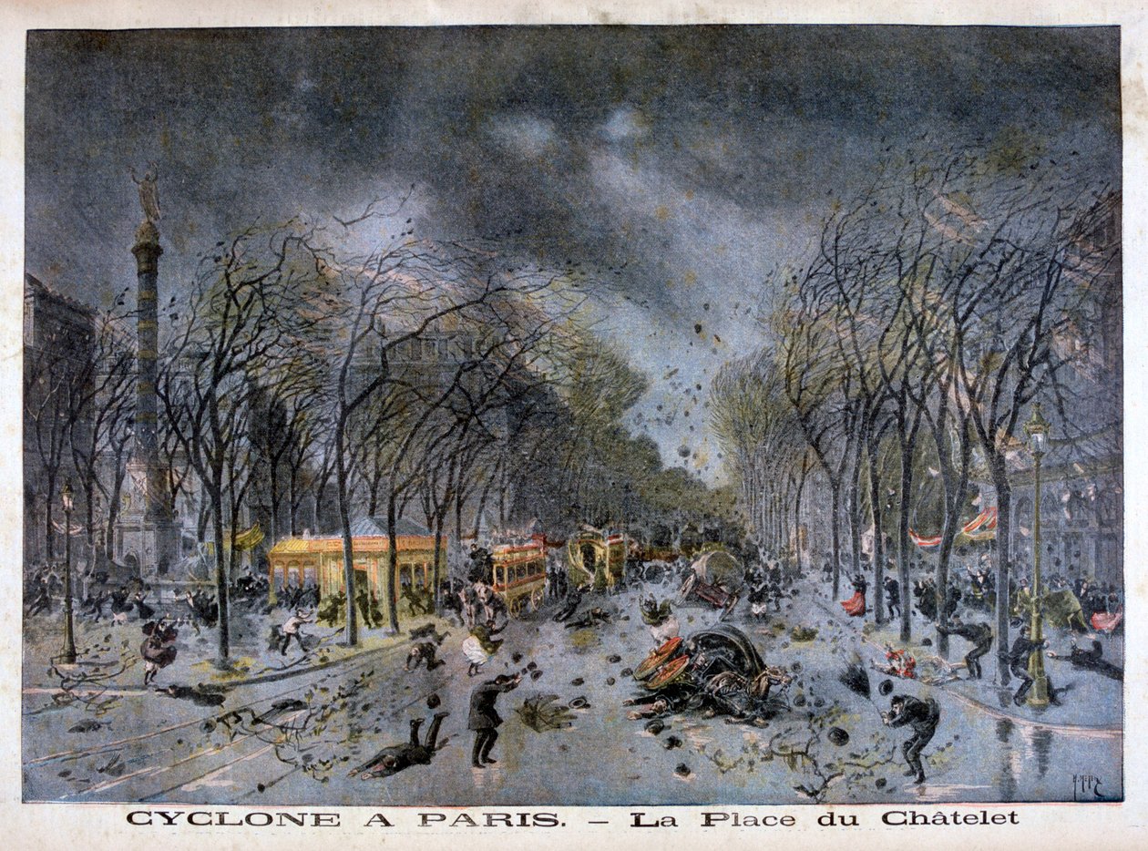 Sykloni Pariisissa, Place du Châtelet, 1896 tekijältä Henri Meyer