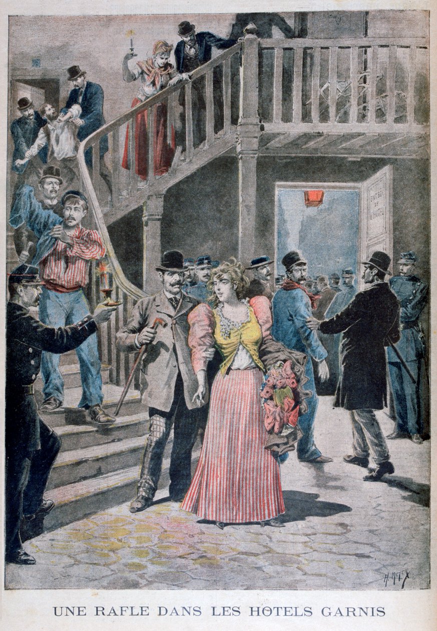 Prostituoitujen pidätys pariisilaisessa hotellissa, 1895 tekijältä Henri Meyer