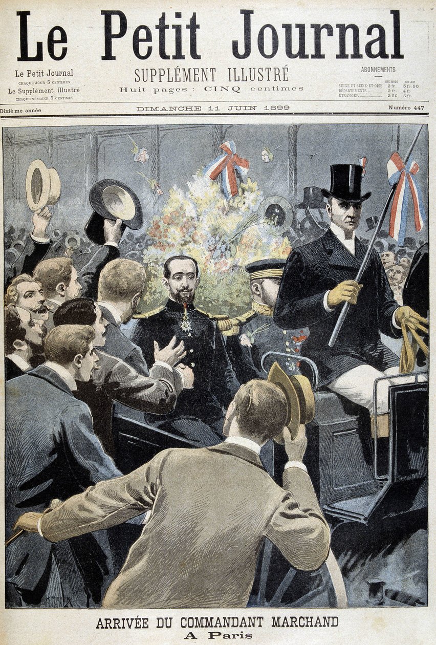 Komentaja Marchandin saapuminen Pariisiin - "" Le Petite Journal" -lehdessä, 11.6.1899 tekijältä Henri Meyer
