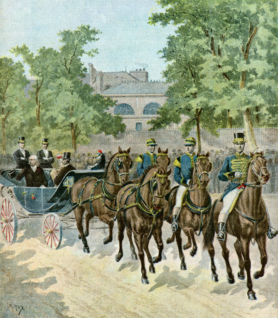 Felix Fauren saapuminen hippodromille,1895 (Kuvituskuva) tekijältä Henri Meyer