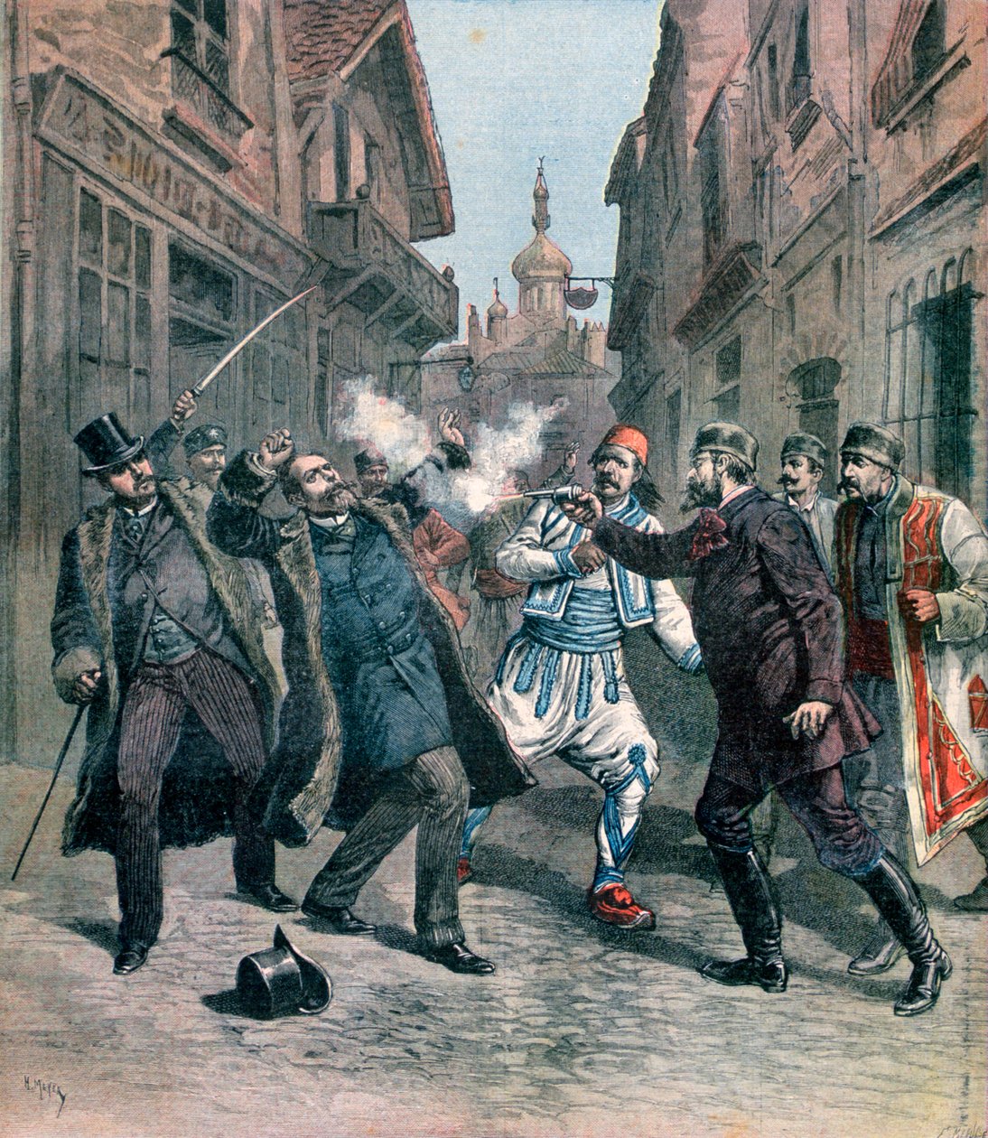 M Beltchefin salamurha Stambouloffin läsnäollessa, Bulgaria, 1891 tekijältä Henri Meyer