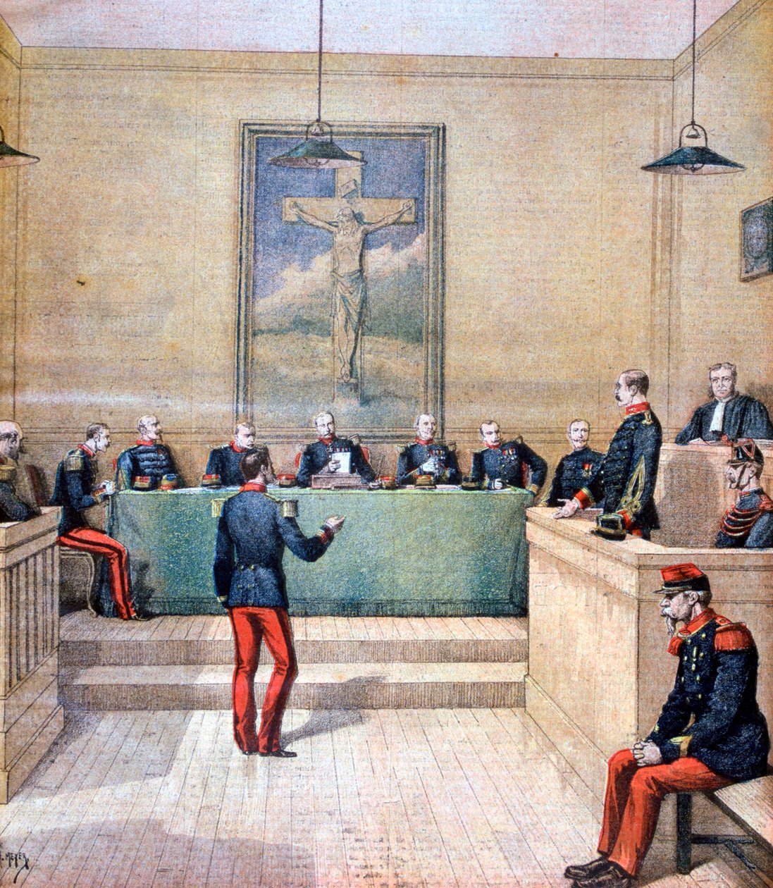 Kapteeni Dreyfus sotaoikeudessa, 1894 tekijältä Henri Meyer
