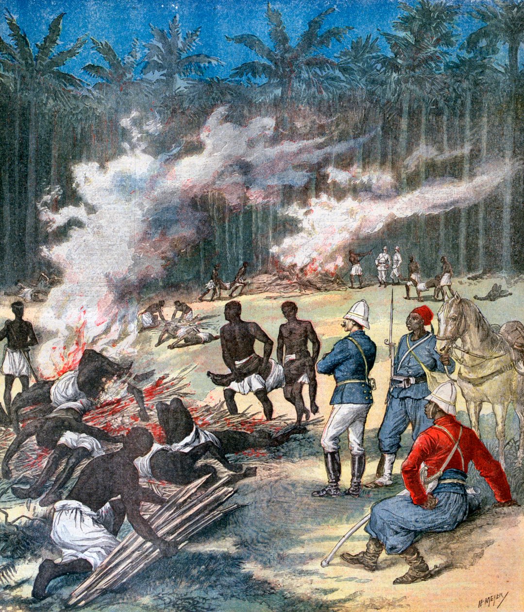 Dahomeyn ruumiiden tuhkaus, Afrikka, 1892 tekijältä Henri Meyer
