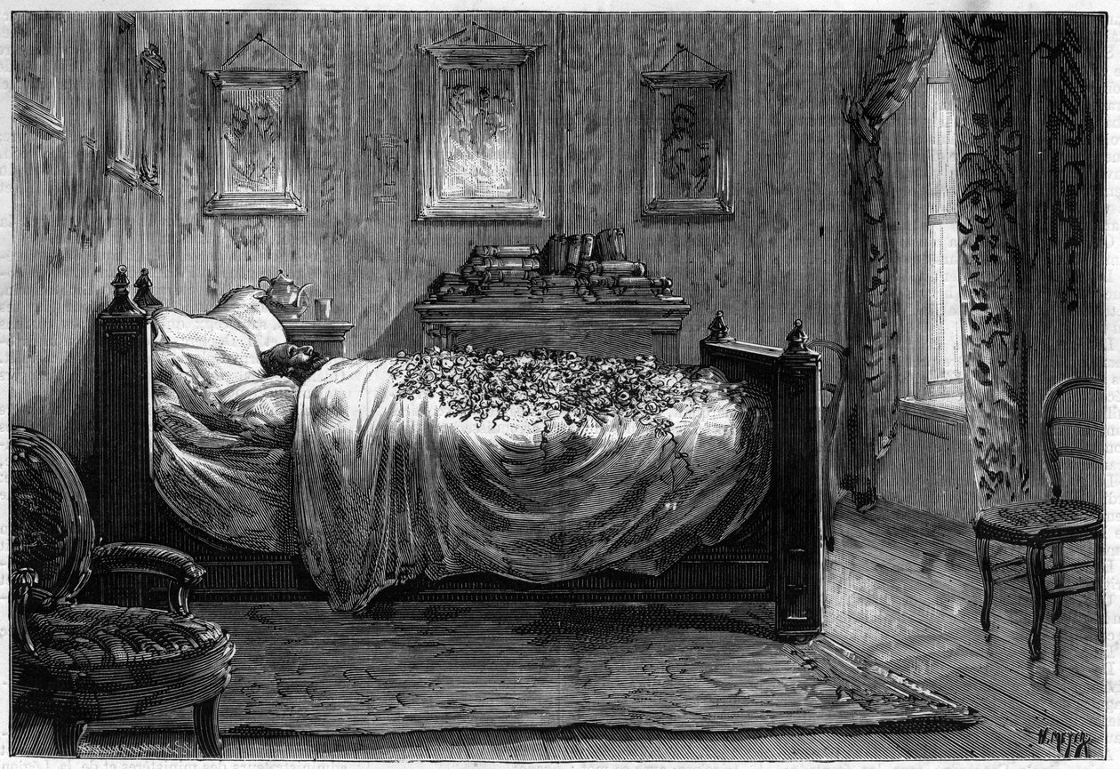 Leon Gambettan (1838-1882) kuolema ranskalainen poliitikko - Mortuary Chamber - "The Illustrous Journal" -julkaisussa 1883 - Piirustus Henri Meyer (1844-1899) tekijältä Henri Meyer