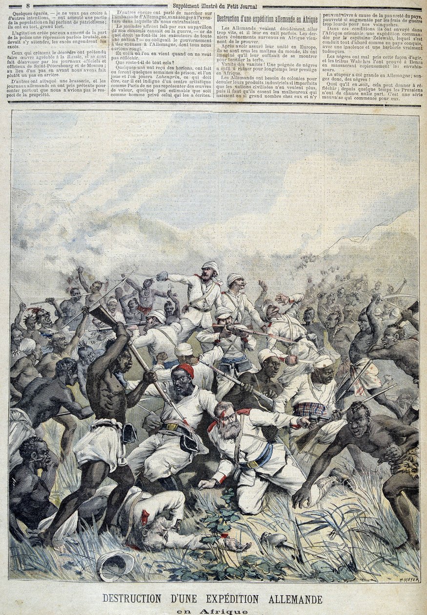 Saksalaisen Afrikan-retken tuhoaminen - "" Le Petit Journal" -lehdessä, 3.10.1891 tekijältä Henri Meyer