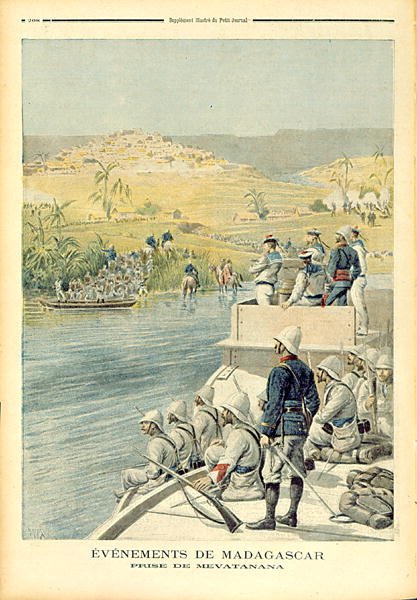 Tapahtumat Madagaskarilla: Mevatananan vangitseminen, kuva Le Petit Journalista, 30. kesäkuuta 1895 tekijältä Henri Meyer