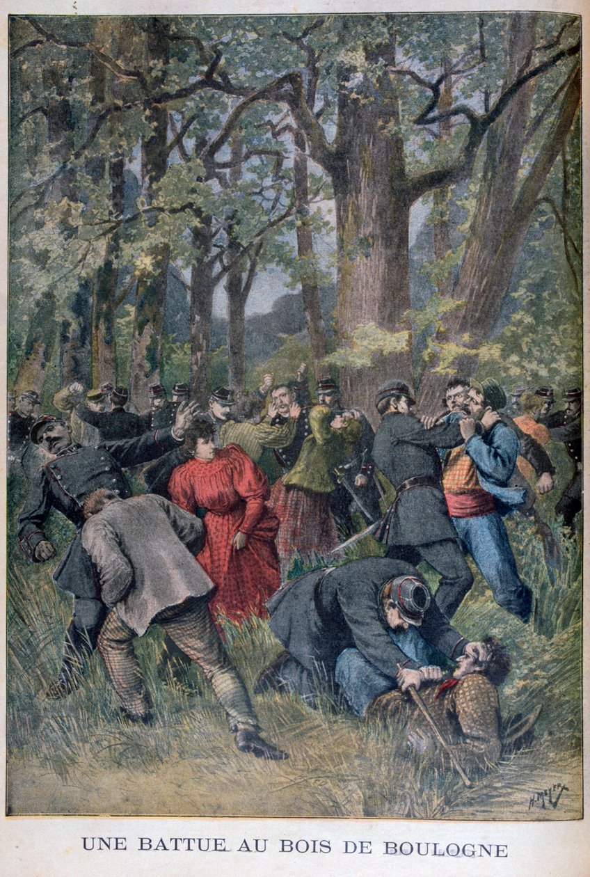 Taistelu santarmien ja siviilien välillä Bois de Boulognessa, Pariisissa, 1895 tekijältä Henri Meyer