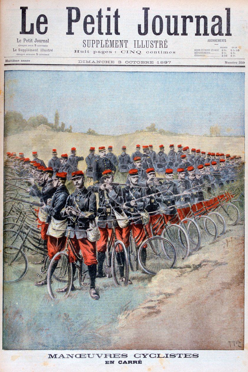 Ranskan armeijan polkupyöräjoukot liikenteessä, Ranska, 1897 tekijältä Henri Meyer