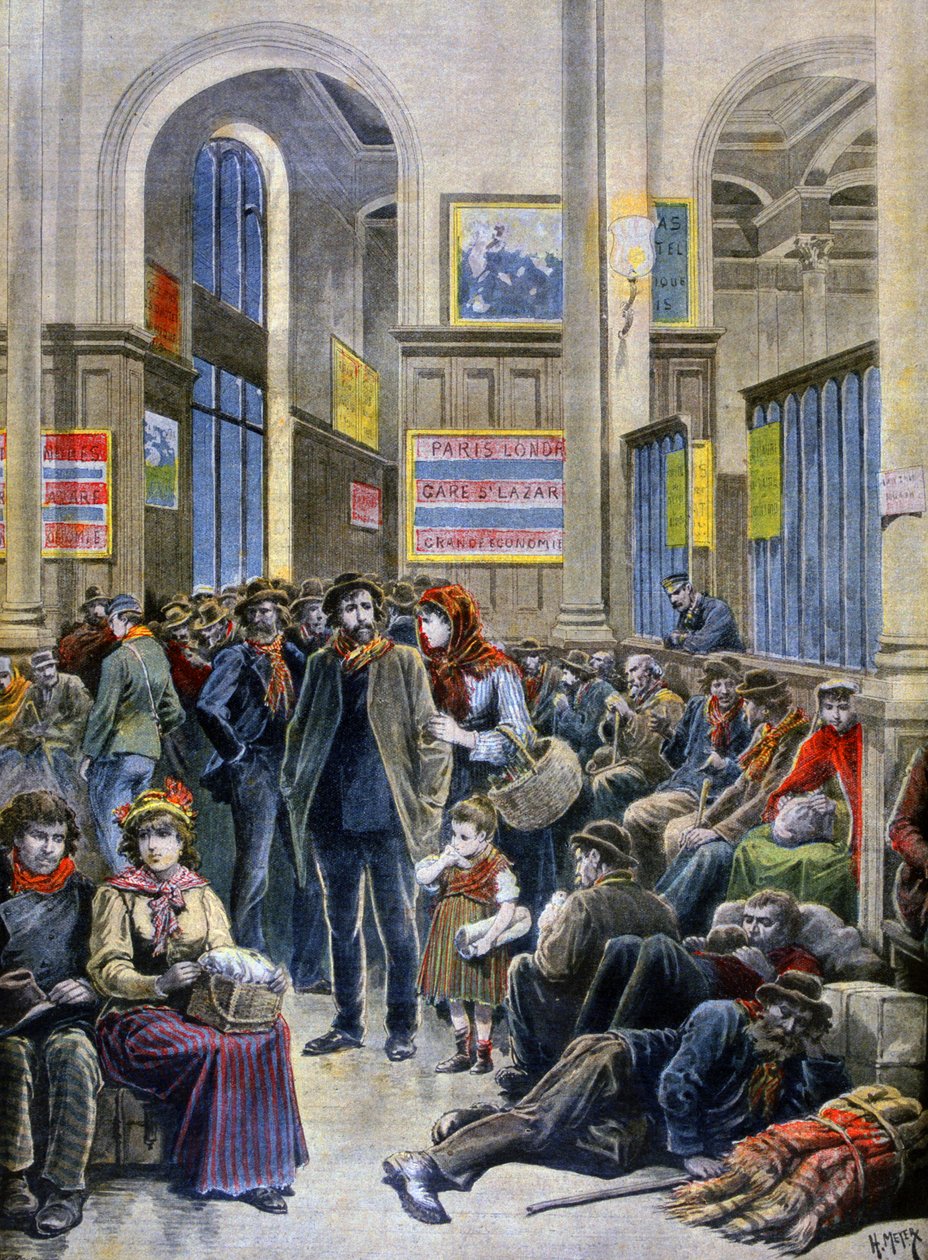 Italialaiset maahanmuuttajat etsivät suojaa Gare Saint Lazaresta. tekijältä Henri Meyer