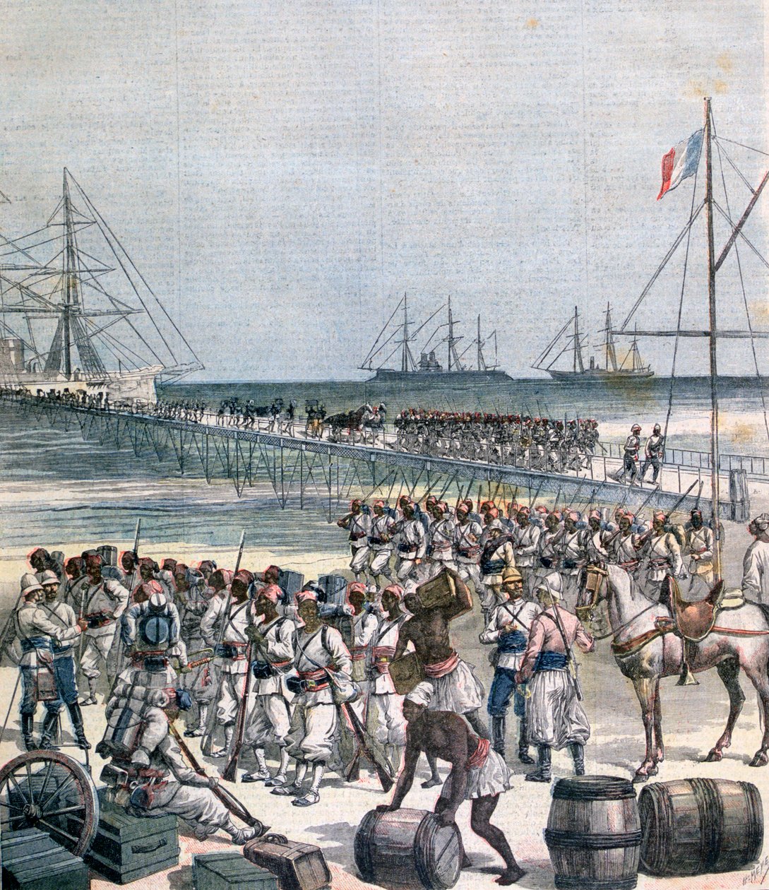 Senegalilaisten joukkojen maihinnousu Cotonoun New Wharfille, Beninissä, 1892 tekijältä Henri Meyer