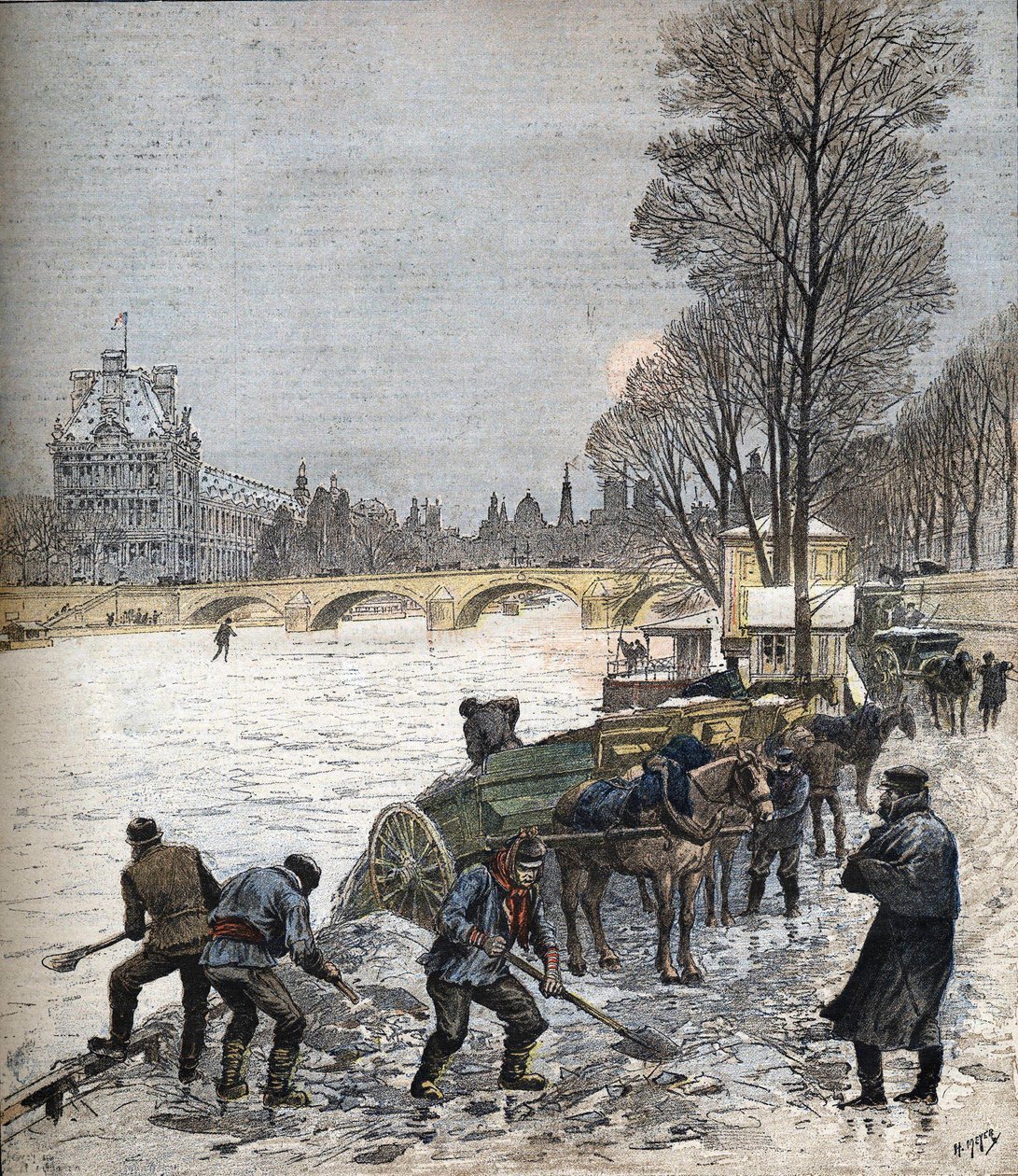 Pariisi lumen alla vuonna 1895 Pieni sanomalehti vuodelta 1895 (kaiverrus) tekijältä Henri Meyer